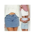 thumbnail image 3 of Rdhnmea Women Low Rise Jean Skirt Solid Raw Trim Mini Denim Skirt with Pockets, 3 of 9