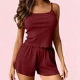 thumbnail image 4 of IMENGL Women's Pajamas Set Loungewear Solid Color Home Rib Strip Home Charming Sleepwear Onesises Pajama Sets for Women,Red, 4 of 5