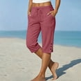 thumbnail image 5 of Drovellove Women's Plus Size High Waisted Casual Shorts with Drawstring Side Split – Elastic Waist Cotton Linen Blend Summer Bottoms for Beach Vacation or Weekend Outings, 5 of 8