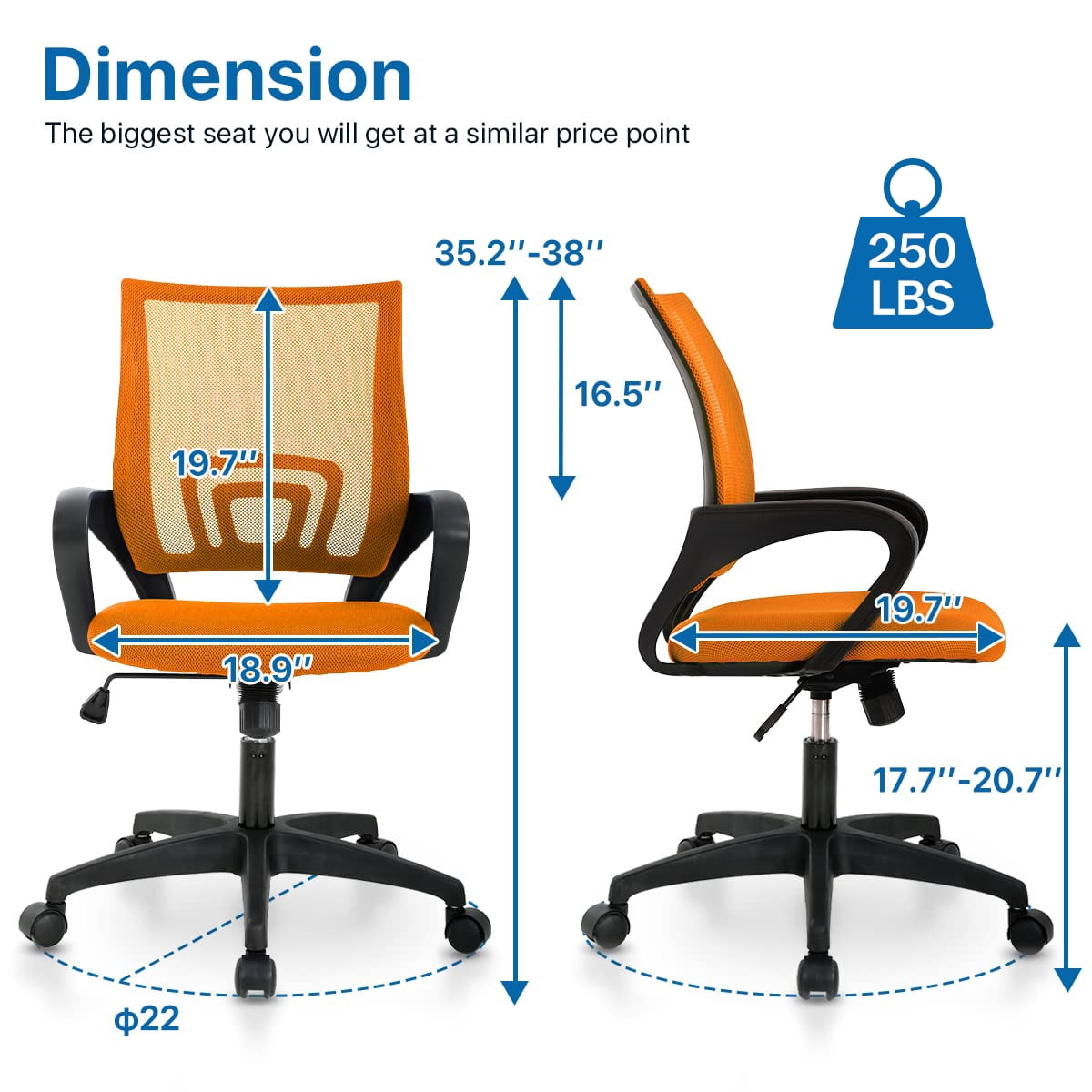 NiamVelo Mesh Office Chair, Mid-Back Home Office Chair Adjustable Ergonomic Desk Chair with Armrest, Rolling Swivel Chair for Adults, Orange