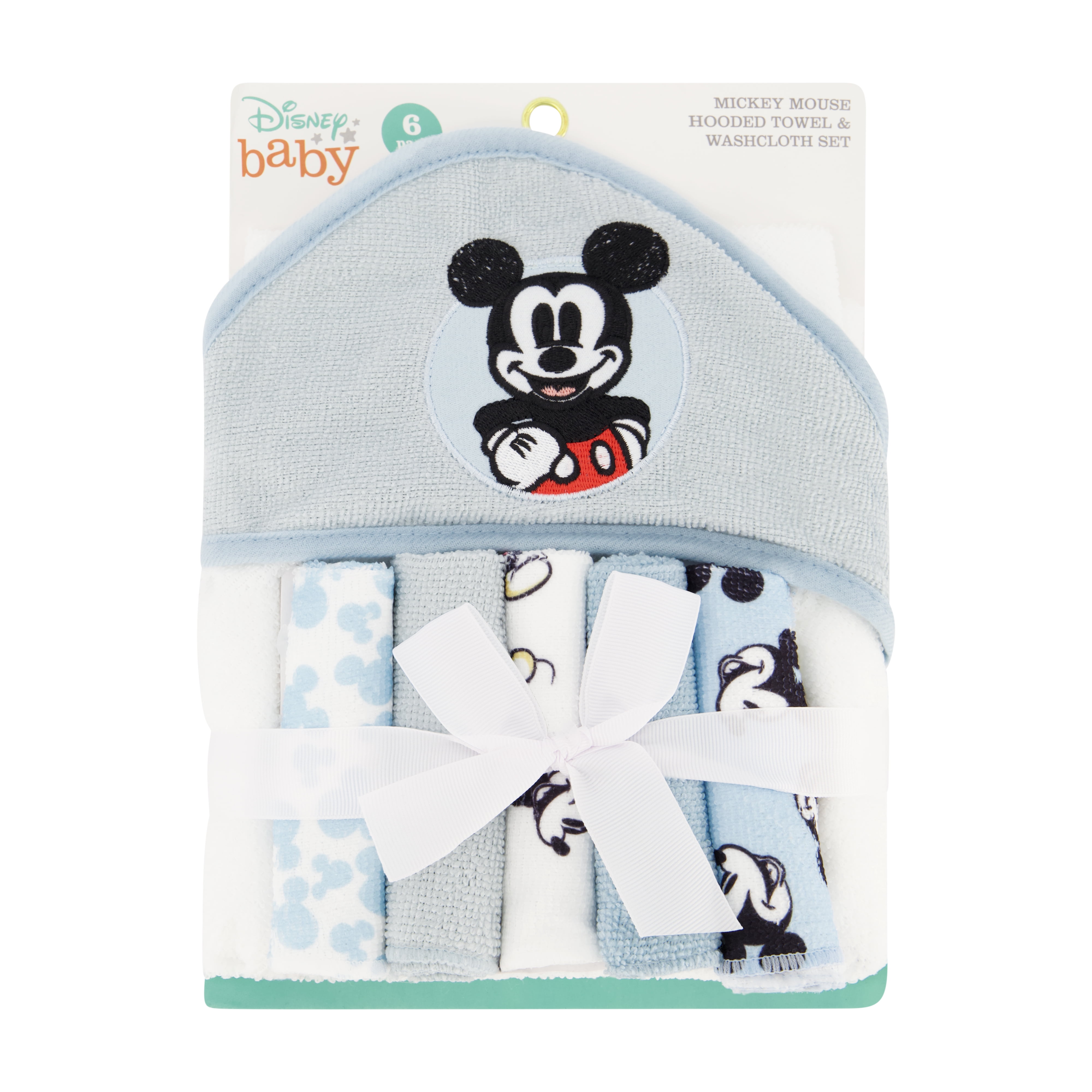 Disney Mickey Mouse Hooded Baby Boy Towel & Washcloth NEW 