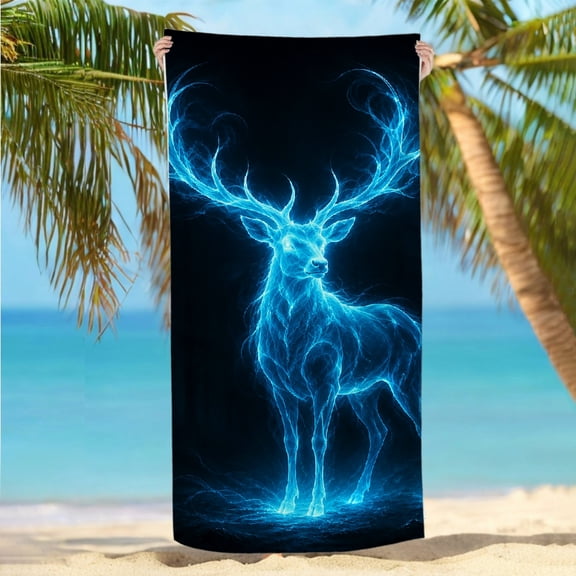 RKSupls 30x60inch Beach Towel Luminous Blue Stag Spirit Oversized Microfiber Beach Towel, Ultra-Soft Microfiber Machine Washable Ideal for Bathroom beach yoga