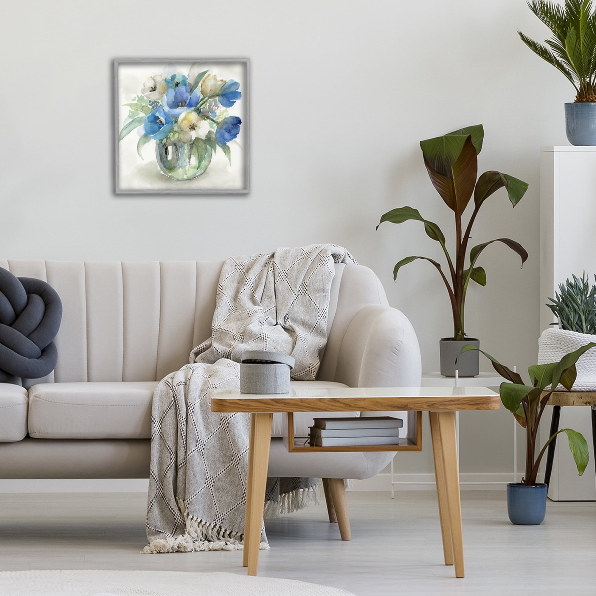 Stupell Industries Blue Tinted Flower Pot Gray Framed Giclee Art, design by Nan