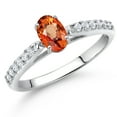 thumbnail image 2 of Gem Stone King 10K White Gold Orange Sapphire and White Lab Grown Diamond Engagement Ring for Women (0.73 Cttw, Oval 6X4MM, Gemstone September Birthstone, Size 6), 2 of 4