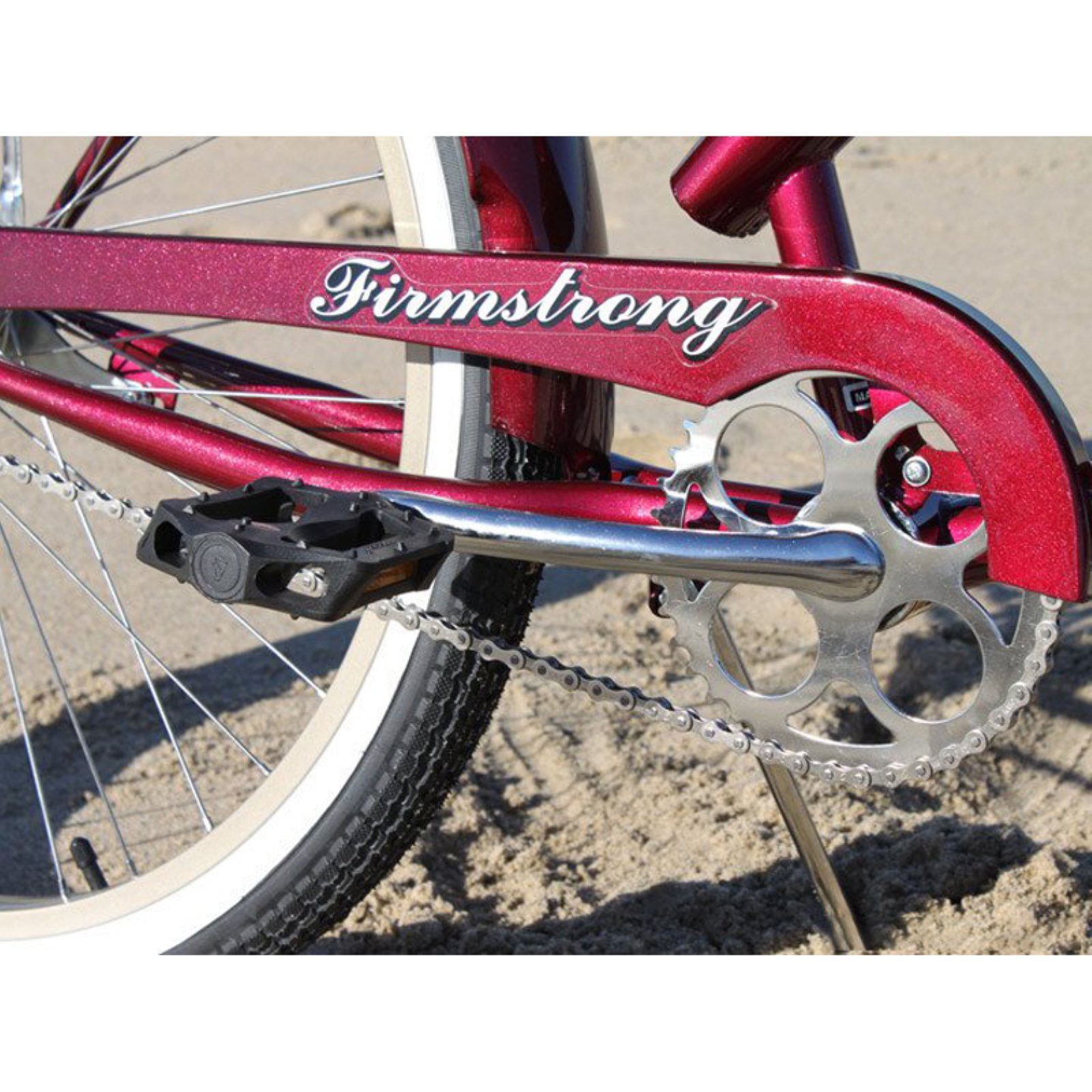26" Firmstrong Bella Fashionista Single Speed Women's Beach Cruiser Bicycle, Matte Black with Red Rims