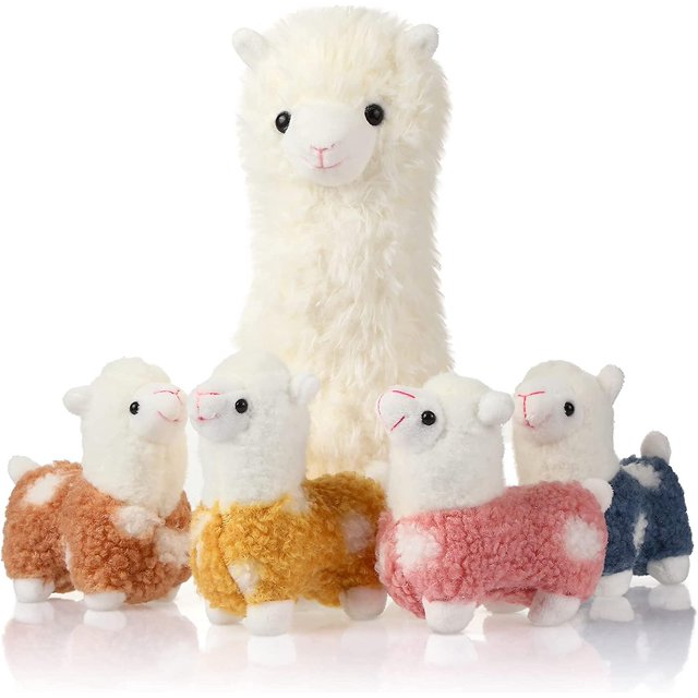 Animales de peluche de llama con 4 llamas de bebé Juego de peluche de alpaca lindo Kawaii Llama Muñecos de almohada suave para niñas Cumpleaños Aniversario de bodas Regalos Hogar Sof