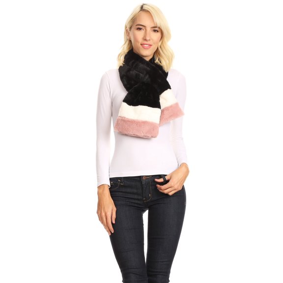 Sakkas Colette Faux Mink Warm Winter Soft Luxurious KeyHole Scarf - 1784-black - One Size Regular