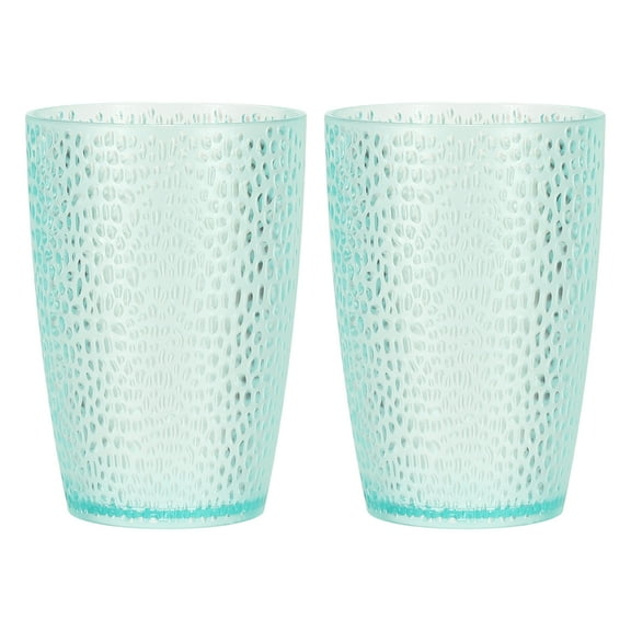 Uxcell Clear Plastic Reusable Drinking Glasses, 12.8oz Hobnail Drinking Glasses Set Plastic Water Cup Unbreakable Stackable for Beer Cocktail Water Juice Whiskey(Blue, 2Pcs)