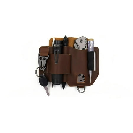 EDC Outdoor Tactical Tool Holster Leather Tool Waist Bag Survival Gear Pouch Outdoor Storage Bag (Dark )