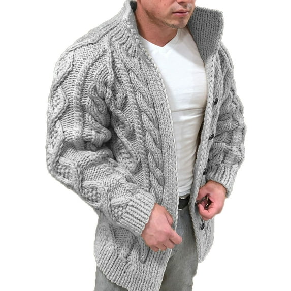 Niuer Mens Cardigan Sweater Solid Color Knit Single Breasted Coat for Winter