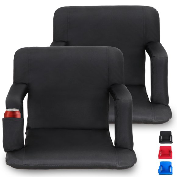 HomGarden Set of 2 Stadium Seat Chair for Bleachers Benches Grandstand Comfort Seats, 5 Reclining Custom Padded Cushion Backs Armrest Support