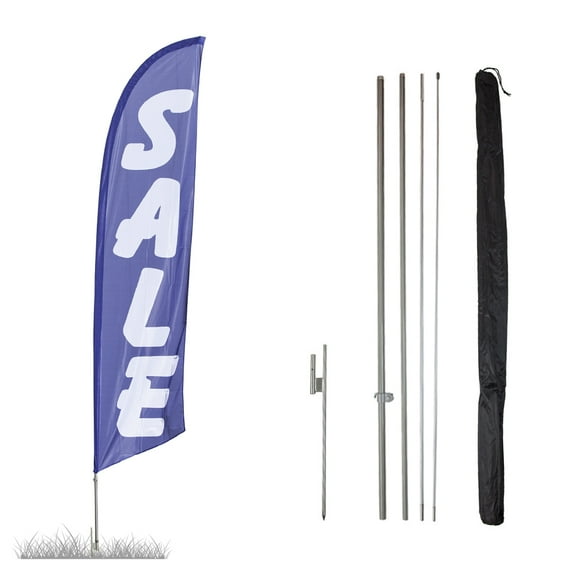Vispronet Sale Blue and White Feather Flag, 13.5ft, Pole Set, Ground Stake
