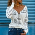 thumbnail image 2 of Pntutb Womens Casual Stripe Printing Long Sleeve Splicing Zipper Blouse T-Shirt Tops, 2 of 5