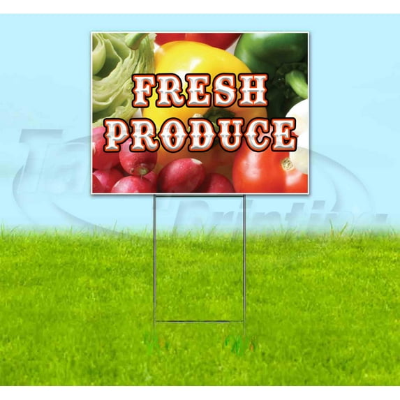 Fresh Produce (18" x 24") Yard Sign, Includes Metal Step Stake