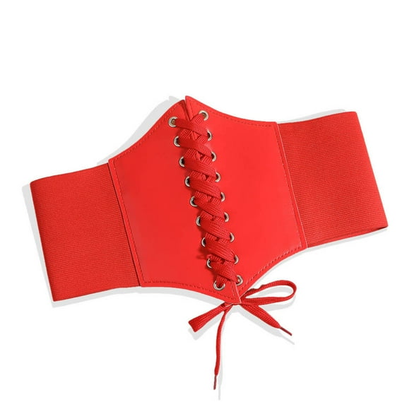 GHSOHS Black Corset Belts for Women Vintage Lace-up Elastic Waist Belt Floral Embroidered Waistband Tied Waspie Wide Belt for Dresses Jeans