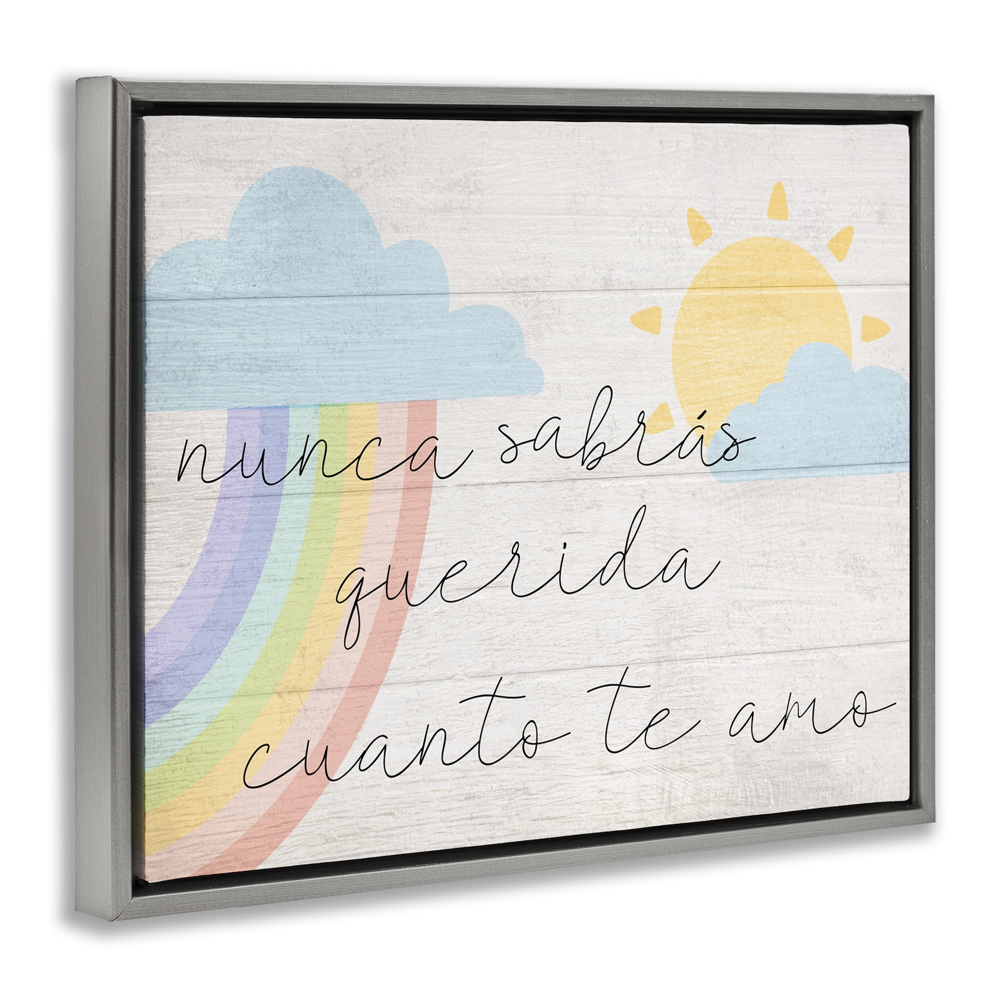 Stupell Industries Querida Cuanto te Amo Inspirational Quotes & Sayings Painting Gray Floater Framed Art Print Wall Art, 21 x 17
