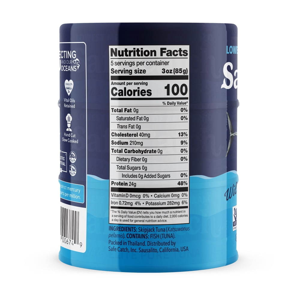 Safe Catch Wild Elite Pure Tuna, 3 Pack, 5 oz Cans – Lowest Mercury Canned Tuna with 40g Protein per Can