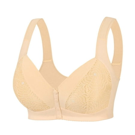 Minimizer Bras for Women Button Closure Lift & Support Solid Color Wireless Tank Top Wide Shoulder Vest Comfort Daisy Bra for Older Women Light Yellow 100G