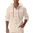 thumbnail image 6 of ZUKMRJPC Mens Cotton Linen Button Down Hoodies Long Sleeve Solid Color Casual Hoodies Lightweight Summer Beach Shirts with Pocket, 6 of 8