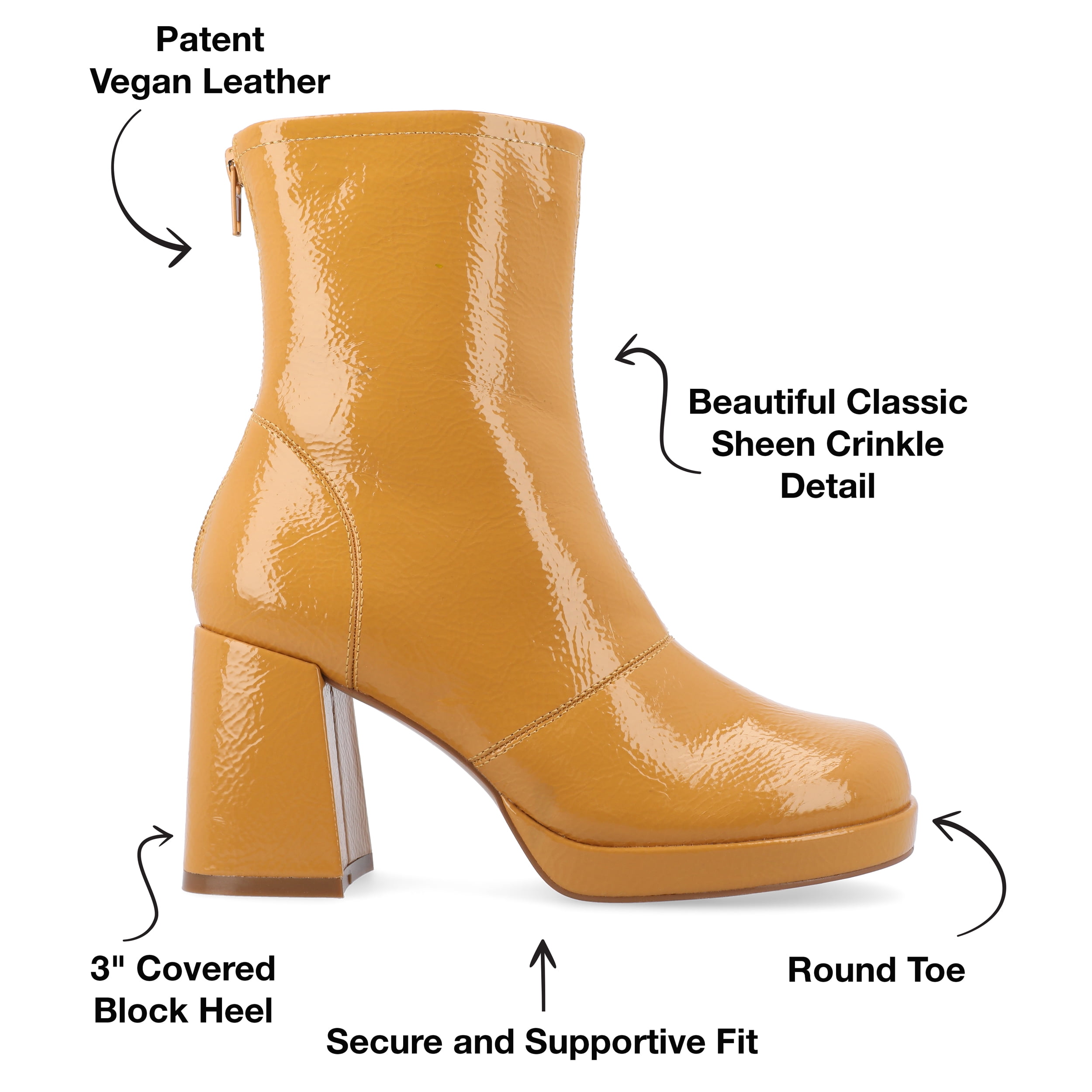 Journee Womens Aylani Crinkle Patent Vegan Leather Platform Booties