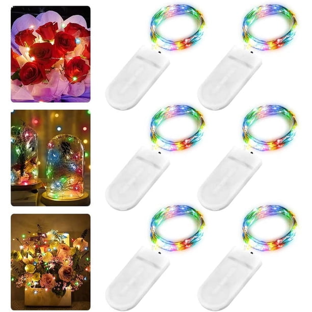 Paquete de 6 luces de hadas LED con batería, 2M 20 luces de hadas de alambre de cobre LED con pilas IP66 Luz de hadas resistente al agua para fiestas, Navidad, bodas, decoración de iluminación, color Adepaton LKX-2024