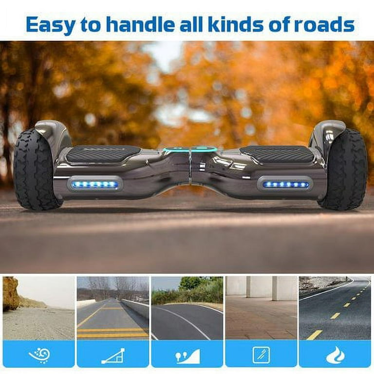 Hoverboard Self Balancing Scooter for Kids Hover Board with 6.5 wide Wheels Built in Bluetooth Speaker Bright LED Lights UL2272 Certified chrome