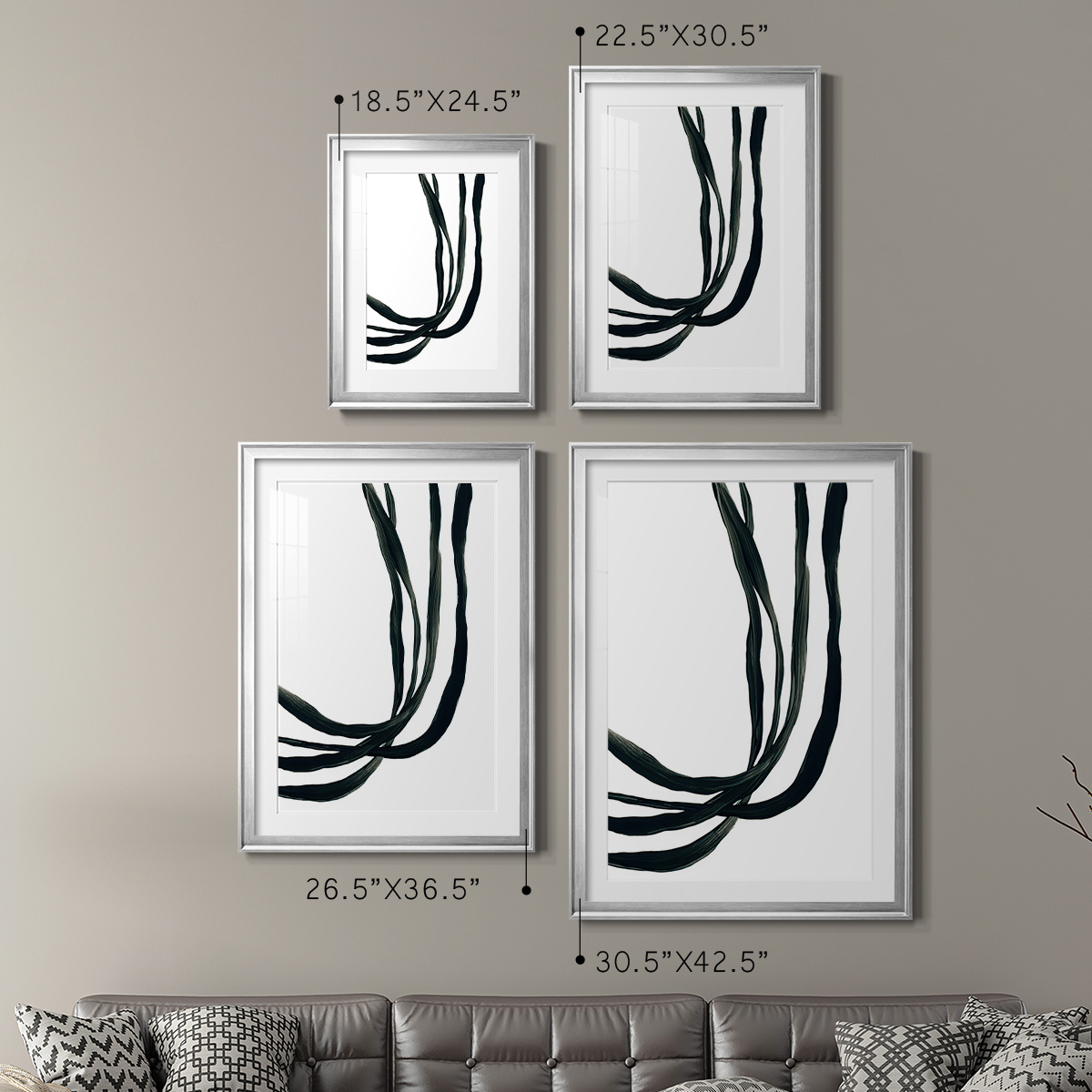 Wexford Home Onyx Ribbon I Premium Framed Print, 22.5" x 30.5" - Ready to Hang, Silver (Set of 2)