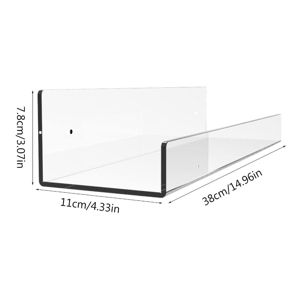 Necvior 2pc Acrylic Floating Shelves Adhesive Invisible Wall Shelf No Drilling Organizer