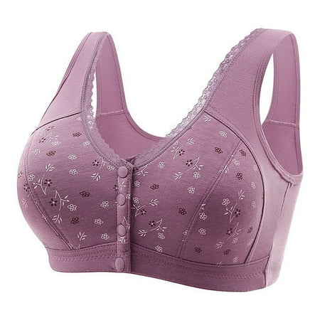 knqrhpse Push Up Bra Bras for Women No Underwire Lace Front Button Shaping Cup Adjustable Shoulder Strap Large Size Bra Wireless Bras Minimizer Bra Seamless Bras Full Coverage Bras Purple L