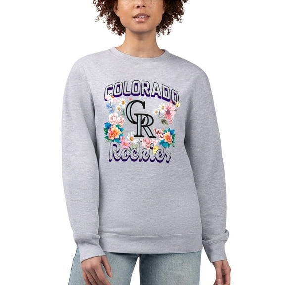 Women's G-III 4Her by Carl Banks Heather Gray Colorado Rockies Flowers Graphic Pullover Sweatshirt