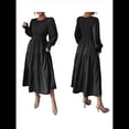 thumbnail image 3 of Vestido de Otoño para Invitada de Boda, con Mangas Largas, Volantes, Cuello Redondo, y Fluido. Negro M, 3 of 7