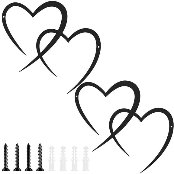 2 Pcs Metal Heart Wall Art Decor Love Heart Wall Sign Ornaments for Bedroom Living Room Decoration(Black)