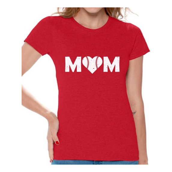 Awkward Styles Women's Baseball Mom Heart Graphic T-shirt Tops White Heart Mother's Day Gift