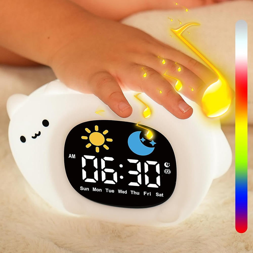 Children's Alarm Clock - Toddler Sleep Training Alarm Clock, Rechargeable Sleep Aid with Soft Night Light and Touch-Activated Function, Sleep Companion for Boys and Girls