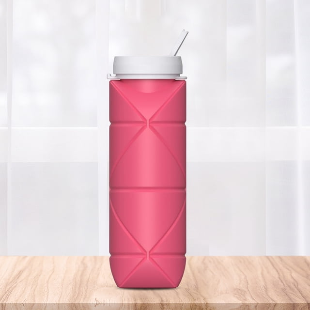 Termos para agua Plegable 600ML Beber Hervidor Ligero Beber Botella Gimnasio Fitness Jarra (Rosa)