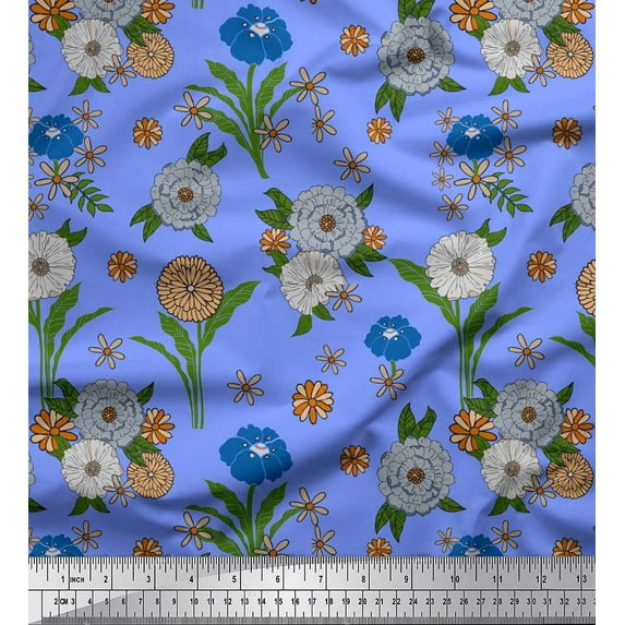 Soimoi Japan Crepe Satin Fabric Leaves & Carnation Floral Print Fabric by The Yard 42 Inch Wide