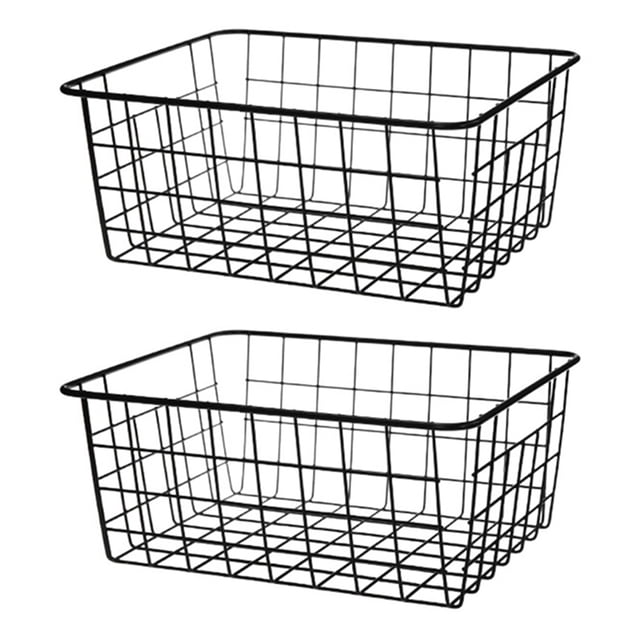2X Hollow Iron Wired Basket, Storage Baskets Metal Basket Without Interlining Bathroom Kitchen Organizer Black