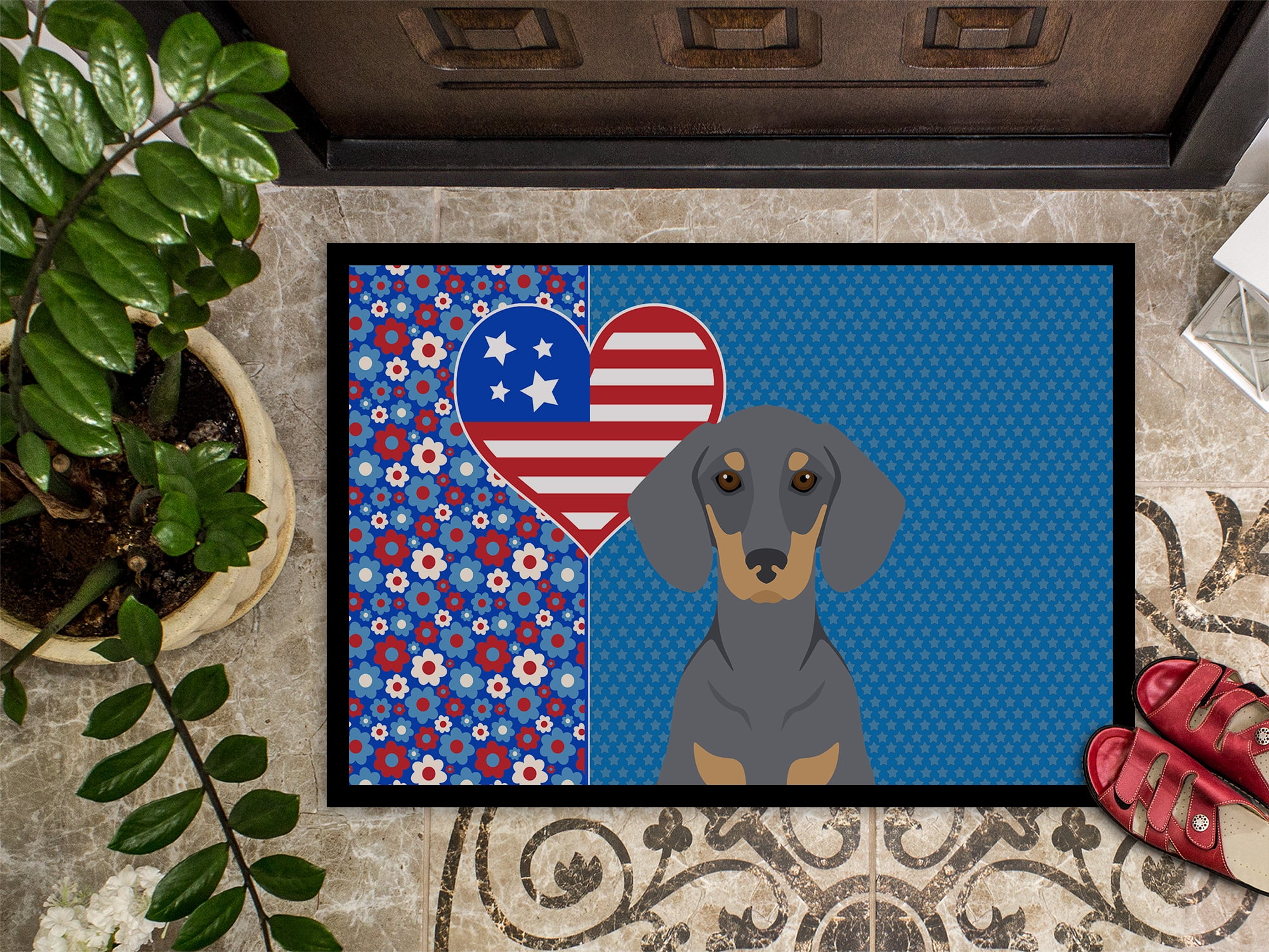 Blue and Tan Dachshund Indoor or Outdoor Mat 24x36 36 in x 24 in
