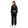 thumbnail image 4 of Hansber Kids Boys Girls Shiny Metallic Long Sleeve Bomber Jacket with Pants Hip Hop Jazz Dance Outfit Black 8, 4 of 7