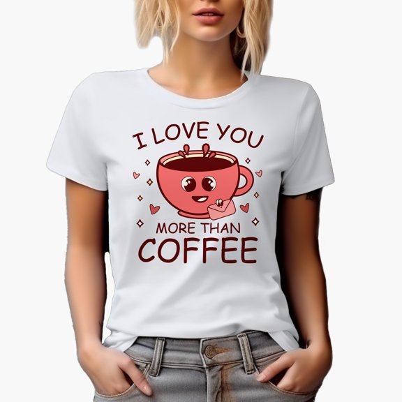 Retro I Love You More Than Coffee, Valentine's Day Gift, White T-Shirt, Small