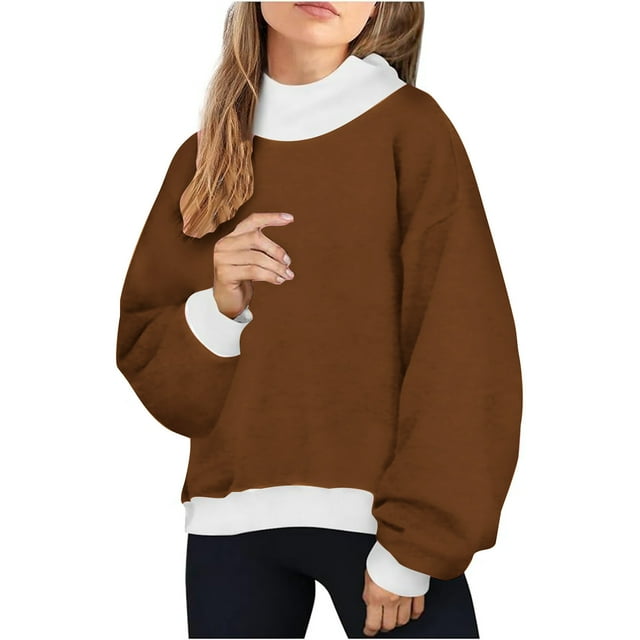 tarylea Chandail en Molleton Col Rond pour Femmes Tendance à Blocs de Couleur Chandail à Manches Longues Tops Décontractés Amples Sports Automne Tops