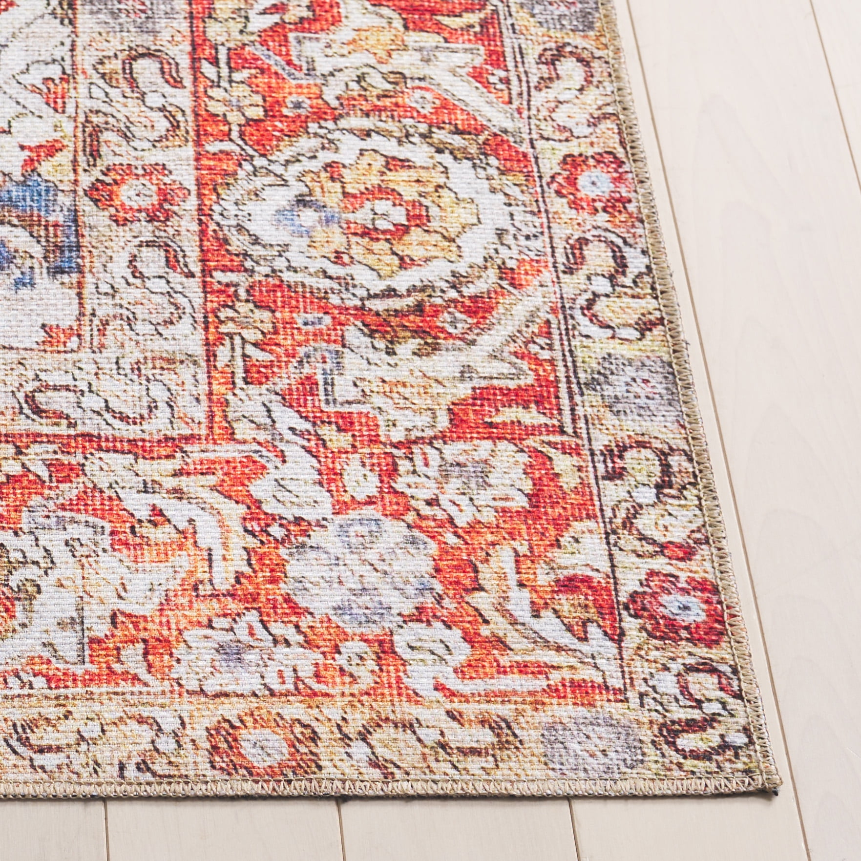 SAFAVIEH Vintage Serapi Cassius Medallion Machine Washable Area Rug, Red Orange/Blue, 8' x 10'