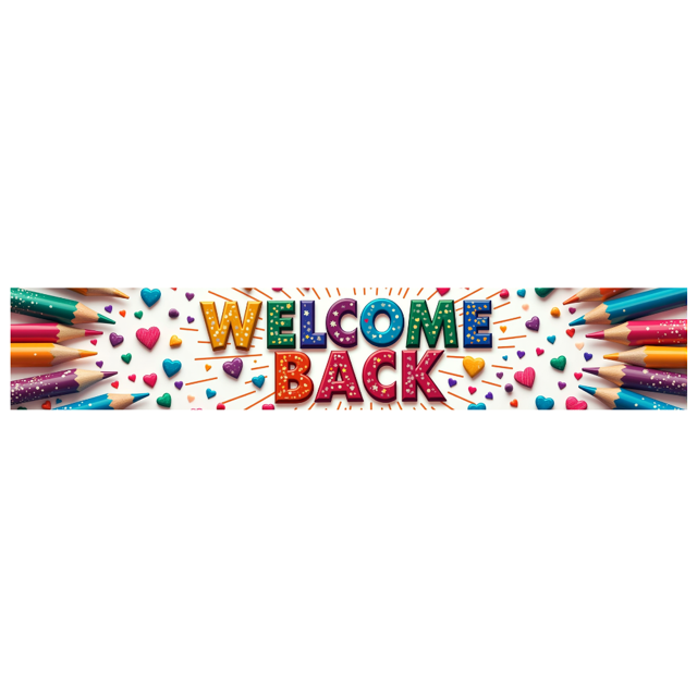 Welcome Back Banner with Rainbow and Pencils Colorful Backdrop for School Party Classroom Decoration Photography Props Festive Background Decor