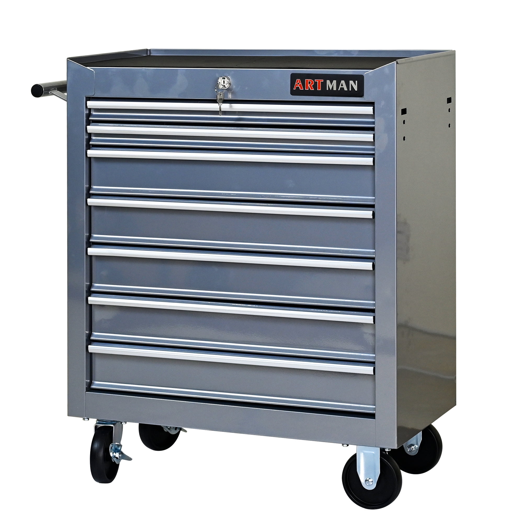 Aukfa Tool Chest, 24.5 in 7-Drawer Steel Rolling Tool Box on Wheels for Workshop Garage, Silver Gray