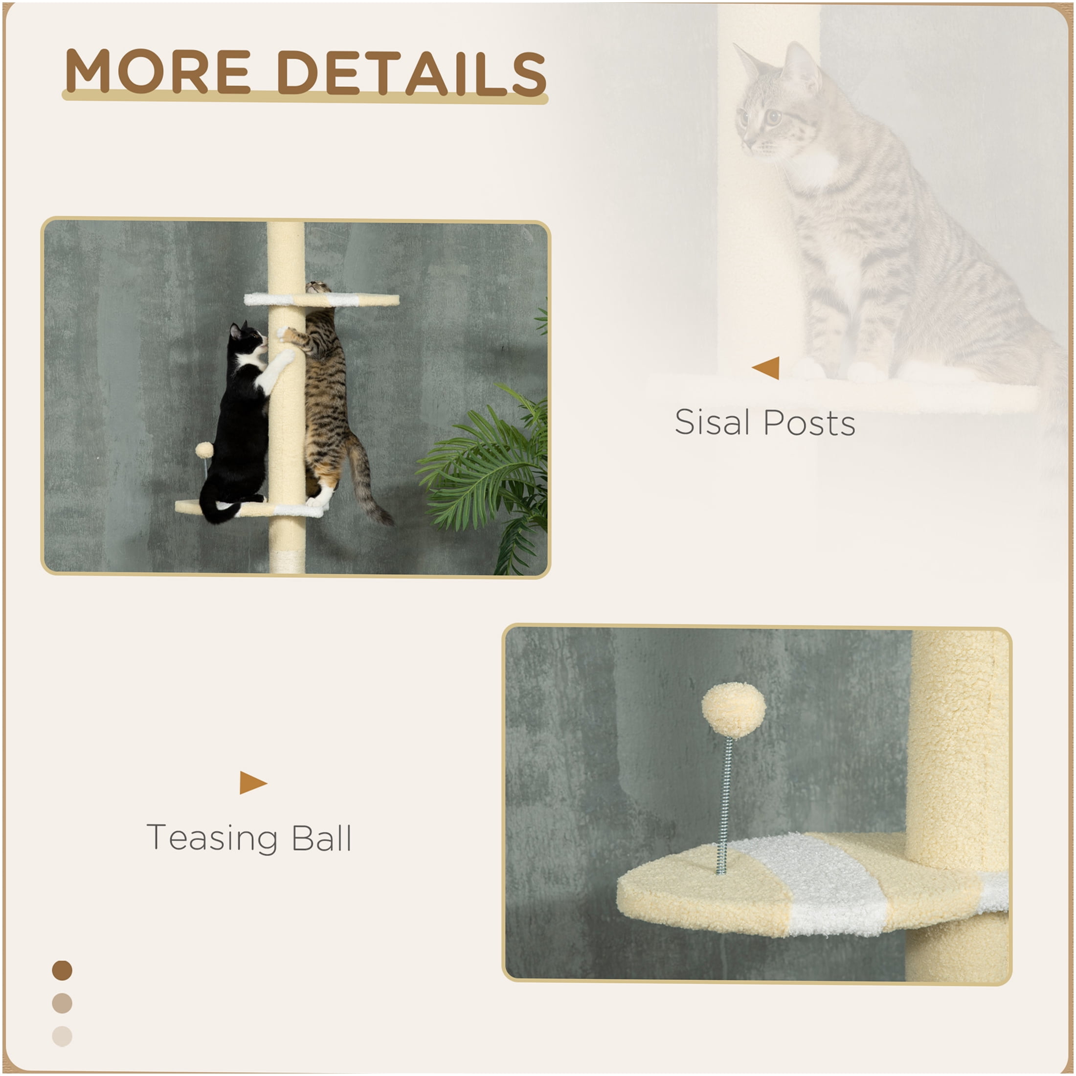 JERFIT 87"-103" Adjustable Cat Tree Tower with Plush Perches, Sisal Scratching Posts & Toy, Extra Tall Floor to Ceiling Cat Climber for Indoor Cats, Yellow