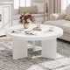 thumbnail image 1 of Mesa de centro redonda de 85 cm moderna - Tablero grueso de 3,3 cm y patas acanaladas - Auxiliar para sala o dormitorio - Fácil montaje - Color: 8211-YC blanco frío texturizado, 1 of 8