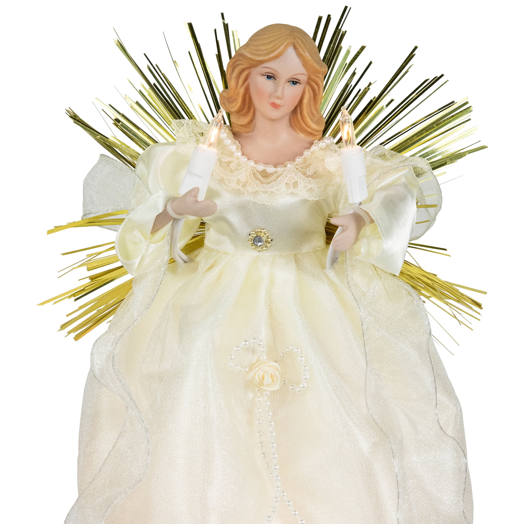 Northlight Angel with Candle Lighted Christmas Tree Topper - 10.5” - Gold - Clear Lights