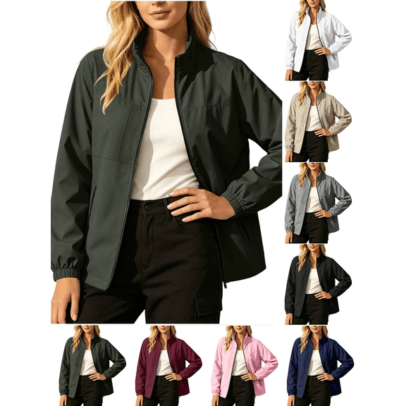 Liuinsasek Women's Waterproof Windbreaker Jacket Long Sleeves Stand-Up Collar Full Zip Closure and Multiple Pockets Everyday Versatile for Outdoor Hiking and Trekking