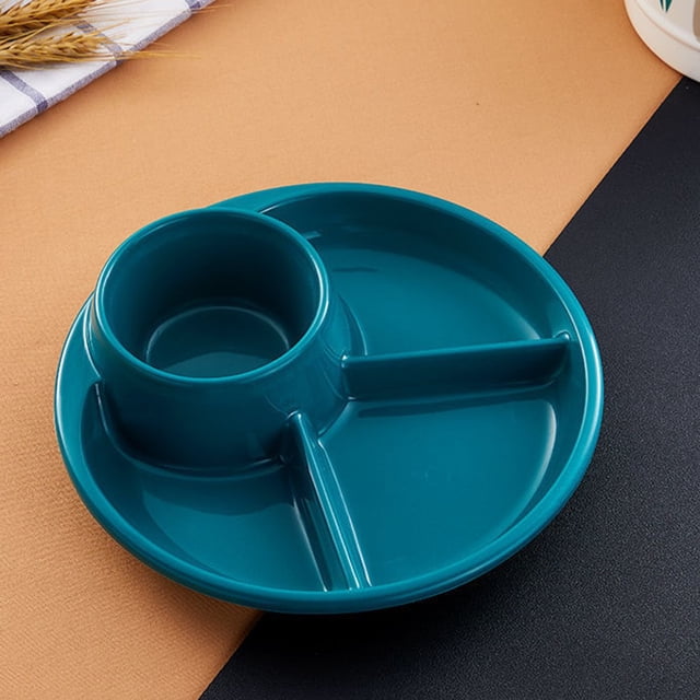 MYG Ensemble d'Assiettes Compartimentées - Assiettes en Plastique à 3 Compartiments pour Adultes et Enfants pour la Maison - Assiettes Sectionnées Réutilisables avec Fourchette et Cuillère en Option - Blanc Rose Vert