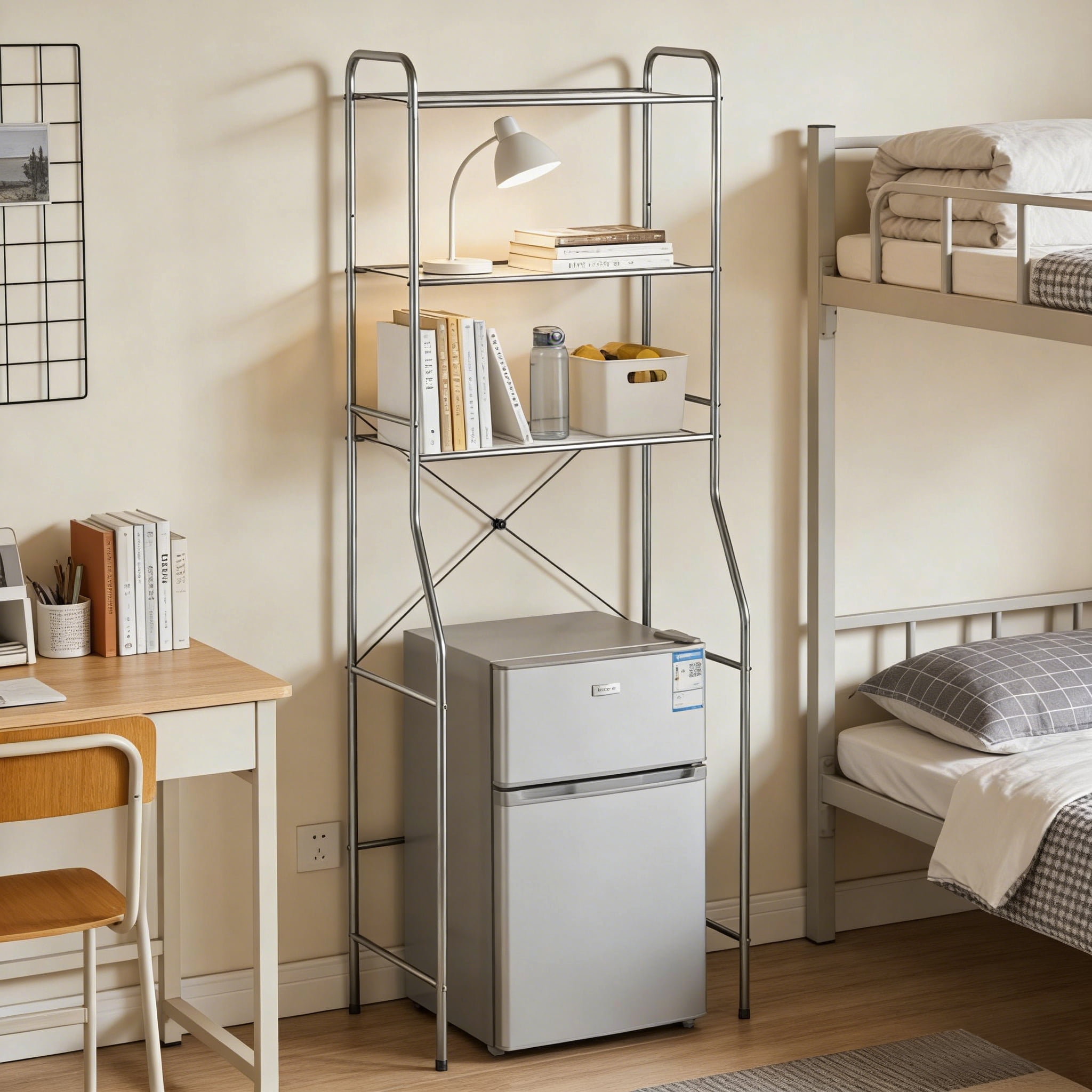 Mainstays Over-the-Toilet 3-Shelf Steel Storage Unit with Liners, Satin Nickel